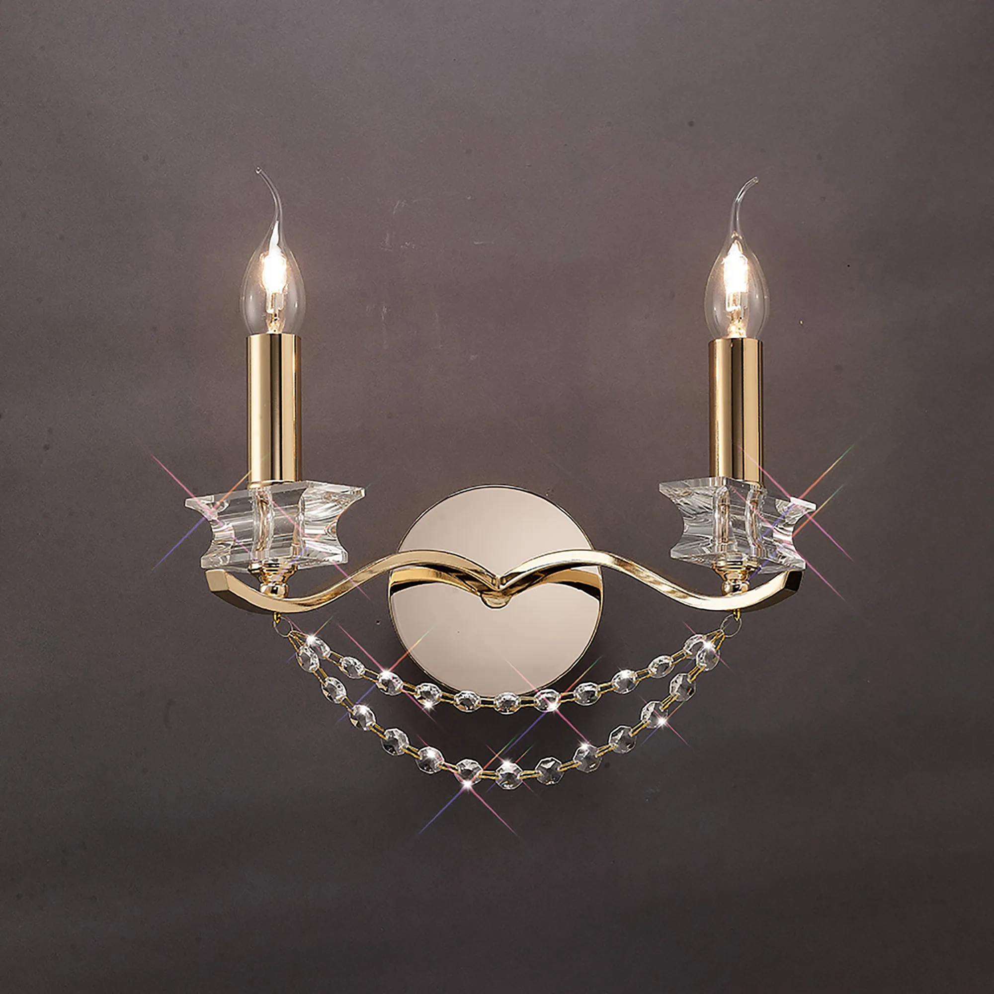 Nydia French Gold Crystal Wall Lights Diyas Armed Wall Lights